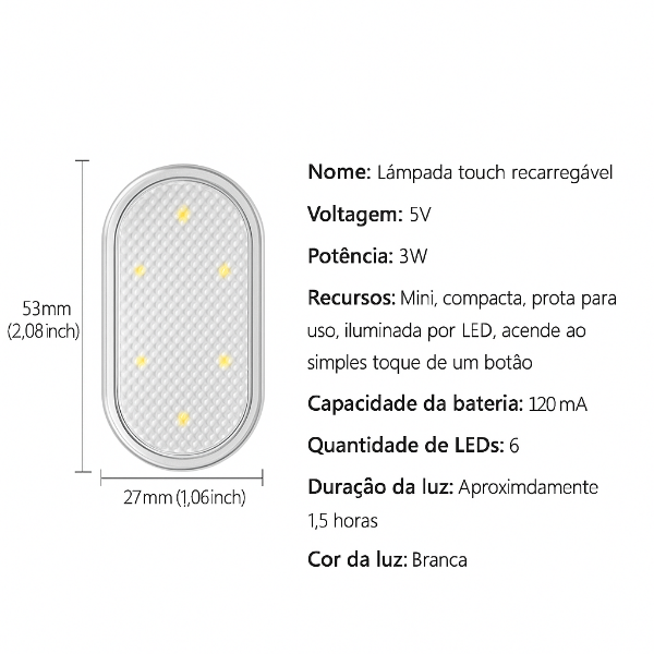 Luz Led Carro Teto Touch Usb Rgb, Entre Outros, Recarregável